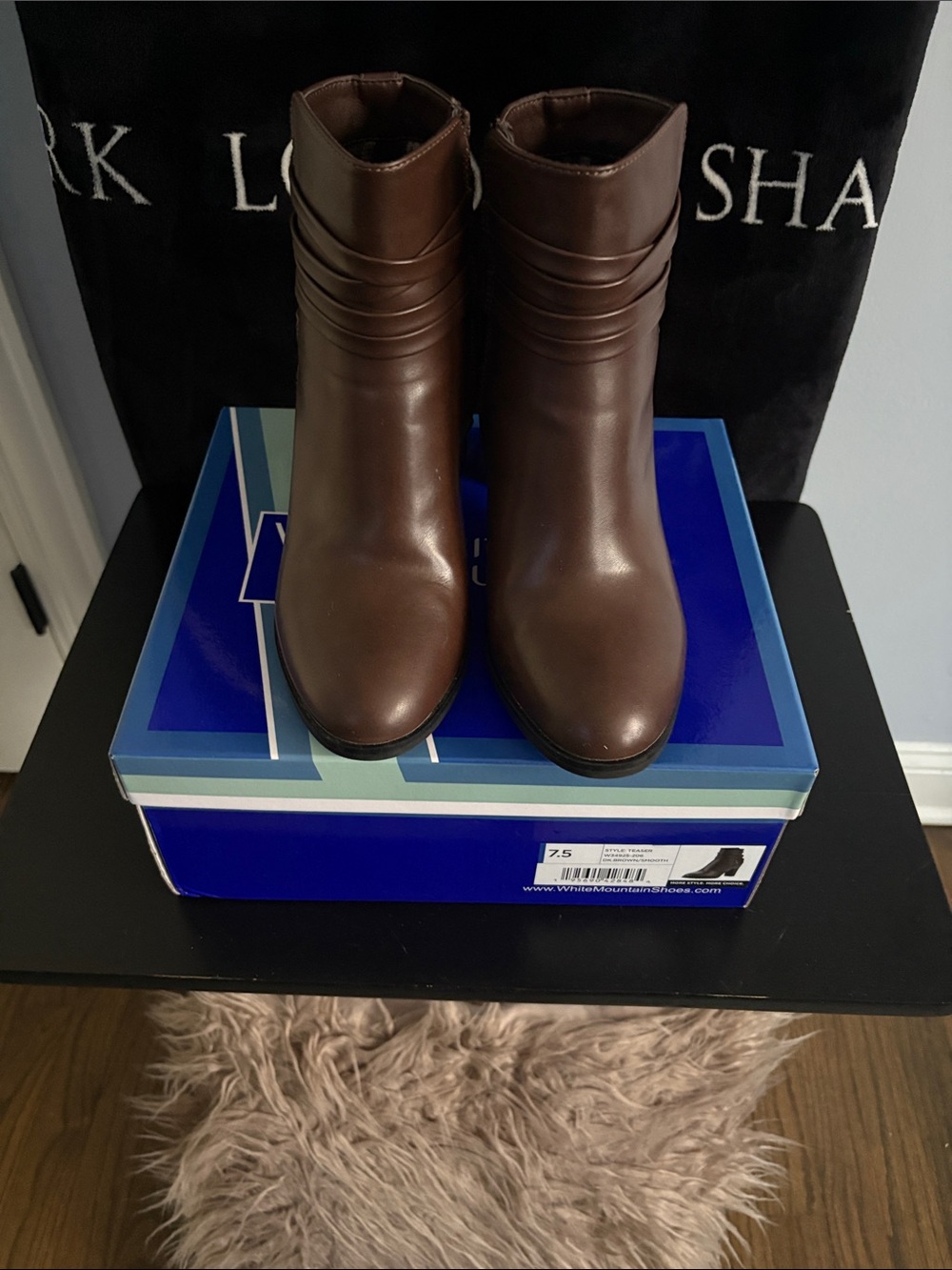 White Mountain Brown Leather Ankle Booties with Ruched Shaft